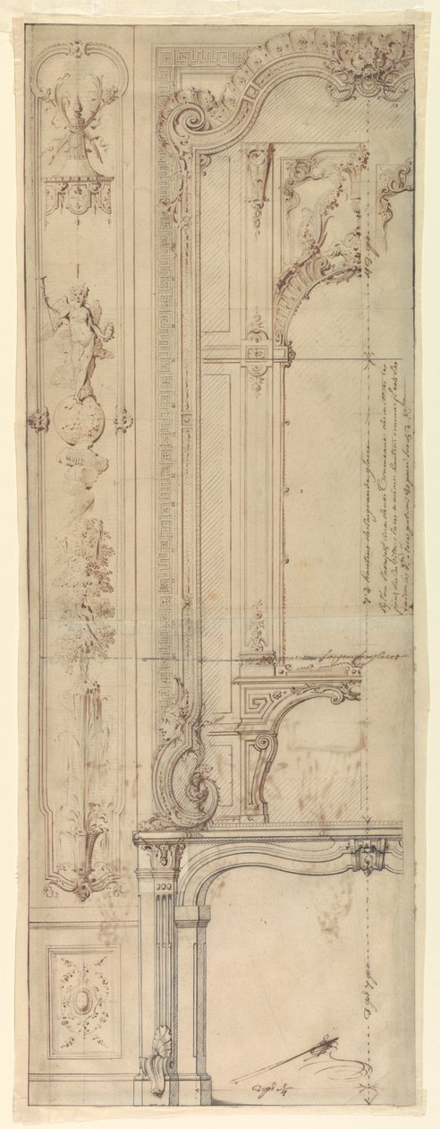 Design til skorstenskapper til Hotel de Pomponne, Place des Victoires, Paris af Gilles Marie Oppenord