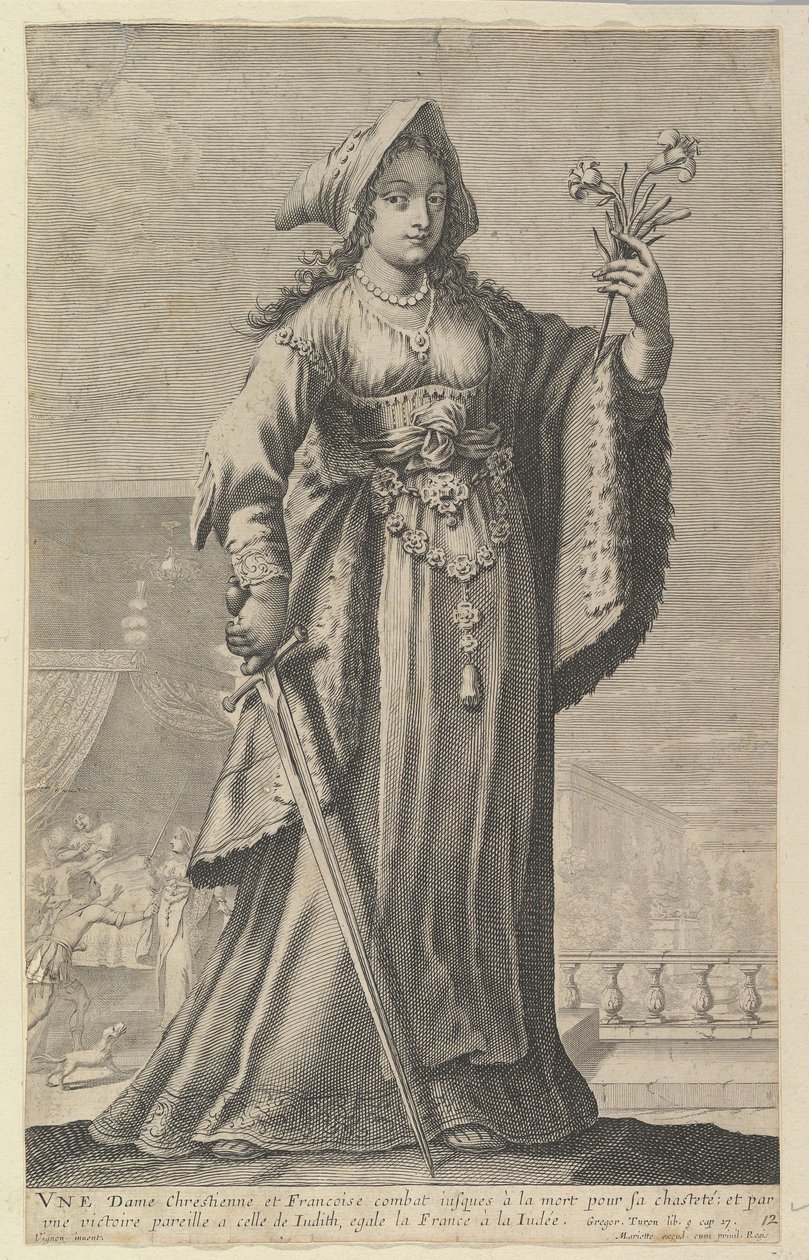 En fransk kristen kvinde En kristen og fransk dame, 1647. Skaber: Gilles Rousselet, Abraham Bosse. af Gilles Rousselet and Abraham Bosse