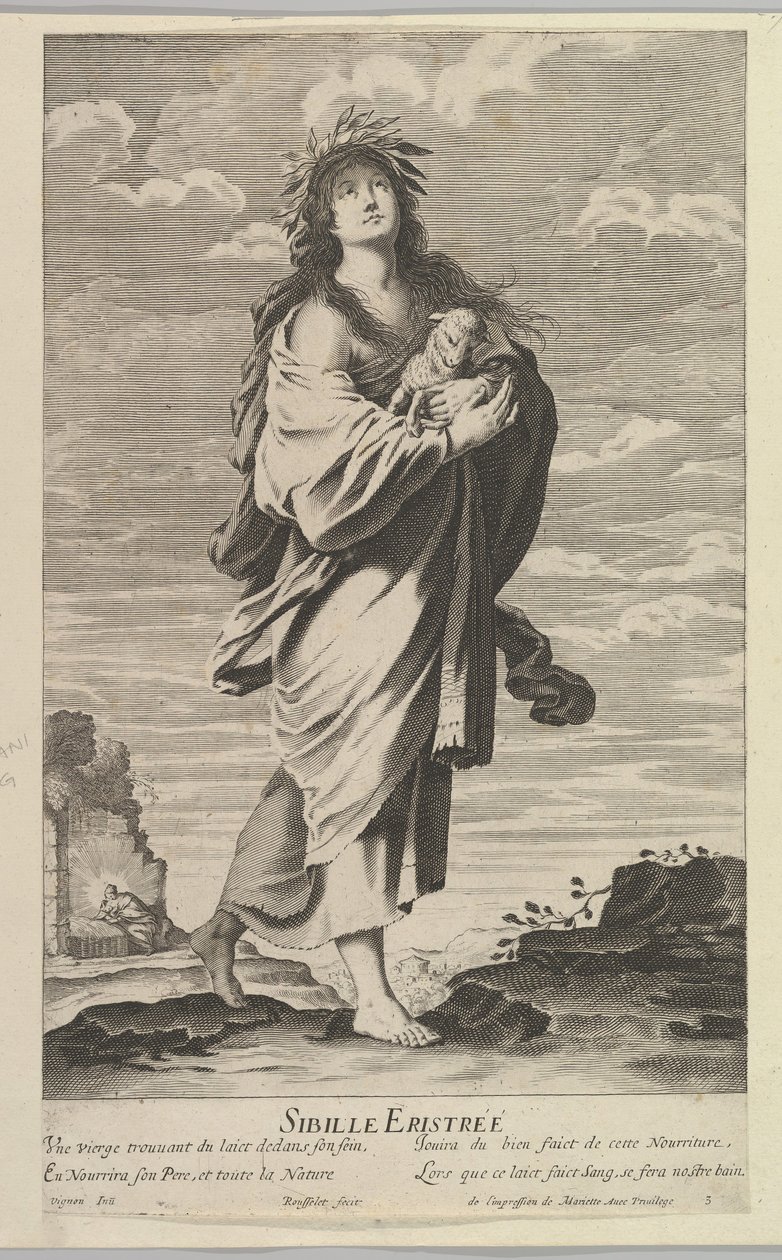 Eritreisk Sibyll, ca. 1635. Skaber: Gilles Rousselet, Abraham Bosse. af Gilles Rousselet and Abraham Bosse