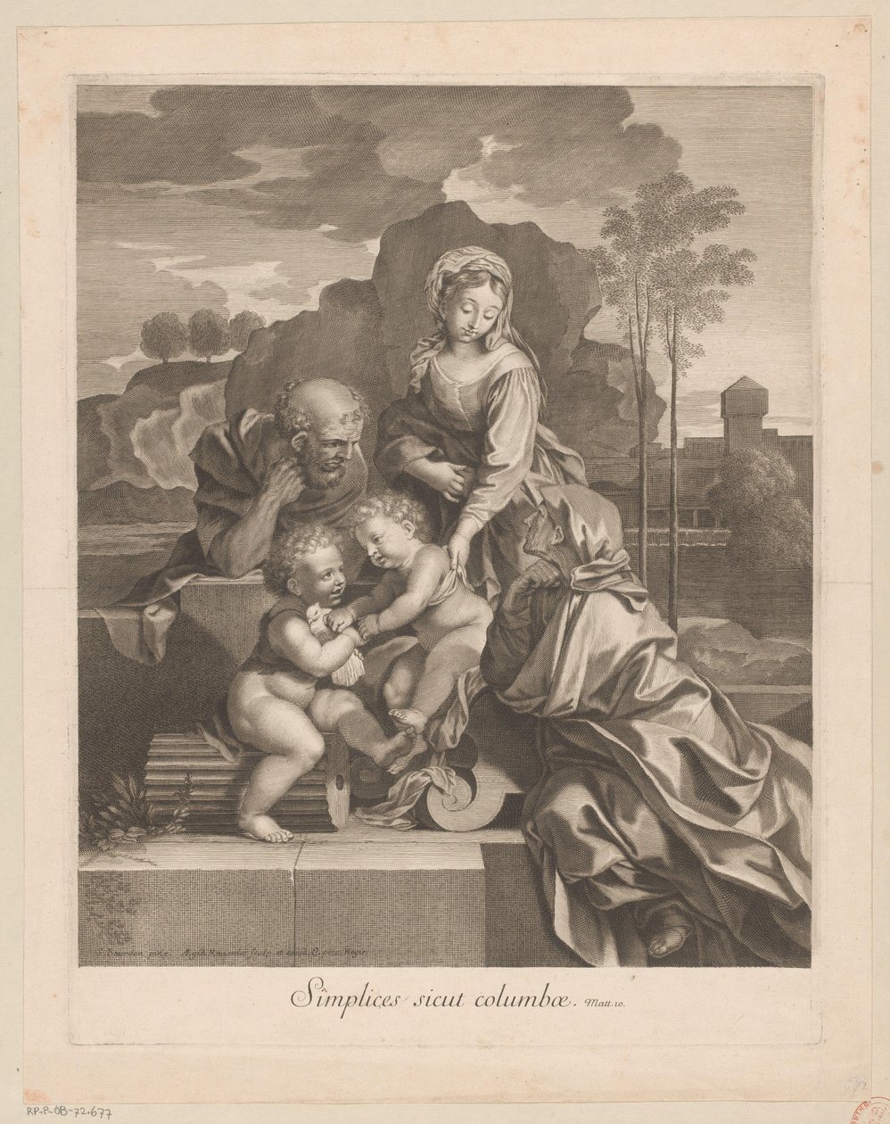 Hellig Familie med Elizabeth og Johannes Døberen med due af Gilles Rousselet