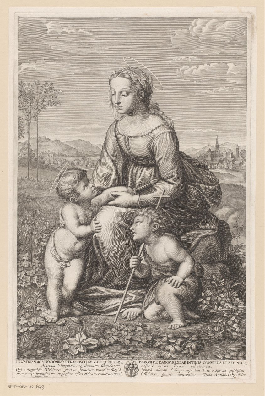Maria med barn og Johannes Døberen i et englandskab af Gilles Rousselet