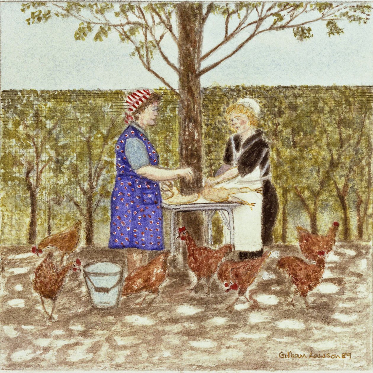 Coq au Vin, 1989 (akvarel på papir) af Gillian Lawson