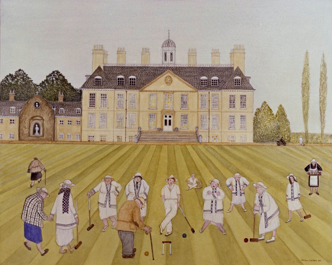 Croquet on the Lawn, 1989 (akvarel på papir) af Gillian Lawson