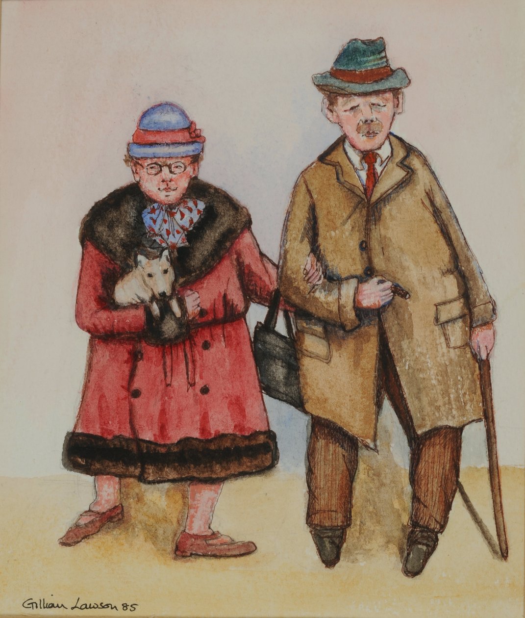 Ældre par, 1985 (akvarel på papir) af Gillian Lawson