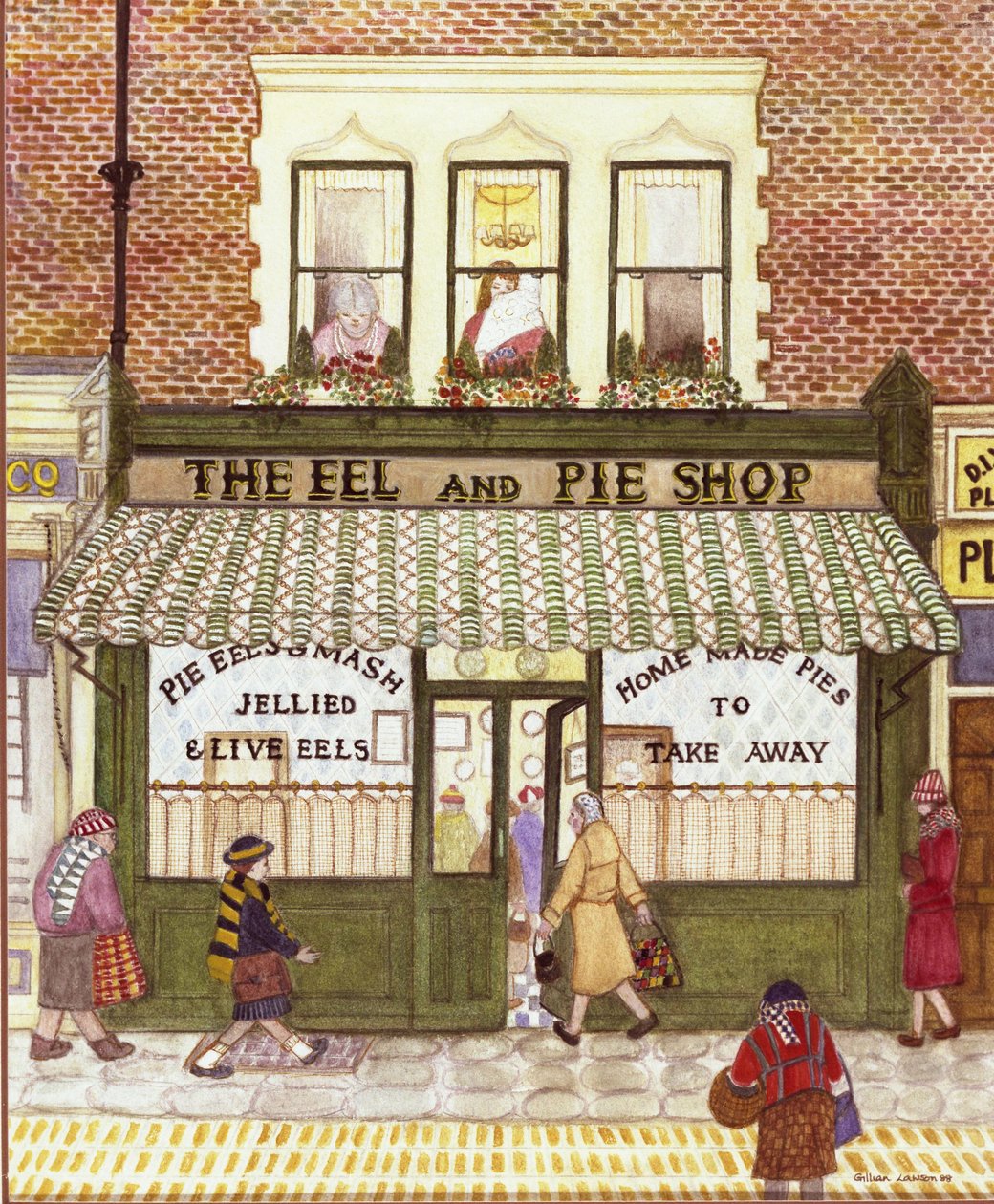 The Eel and Pie Shop, 1989 (akvarel på papir) af Gillian Lawson