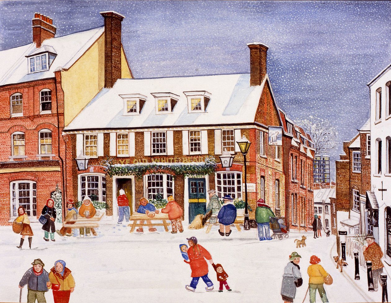The White Bear, Hampstead, 1990 (akvarel på papir) af Gillian Lawson