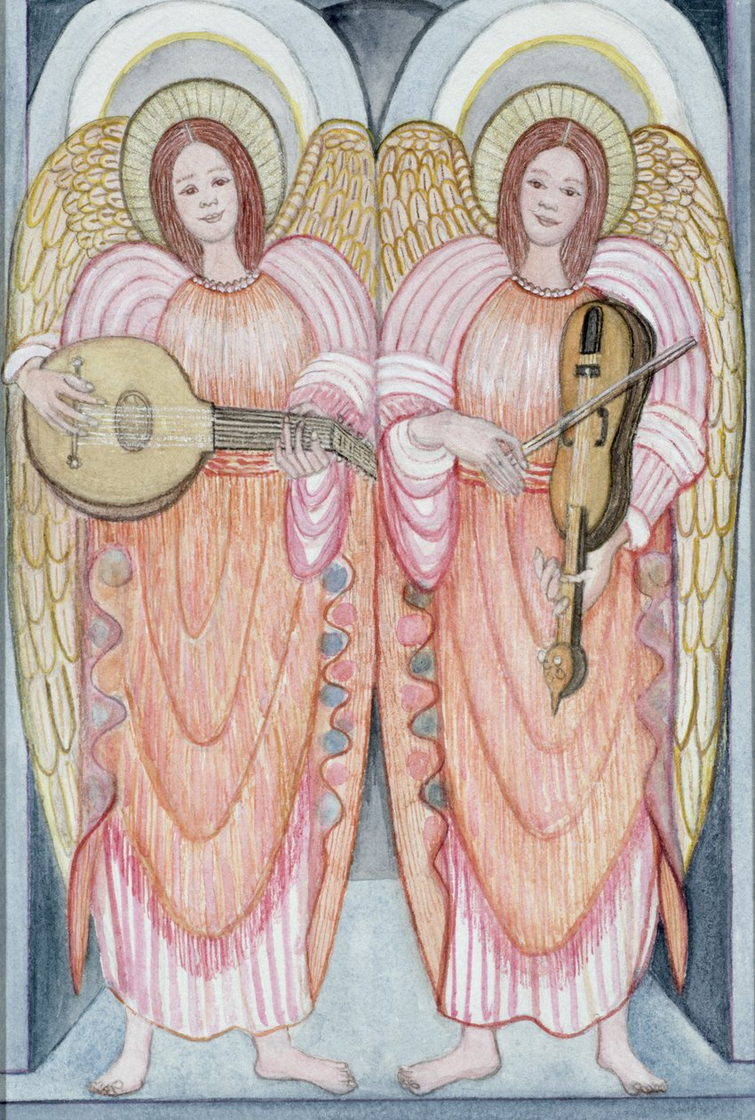 To engle, der spiller på instrumenter, 1995 (wc) af Gillian Lawson