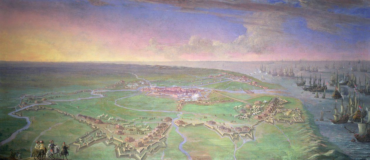 Panoramaudsigt over Gravelines belejret af Duc d