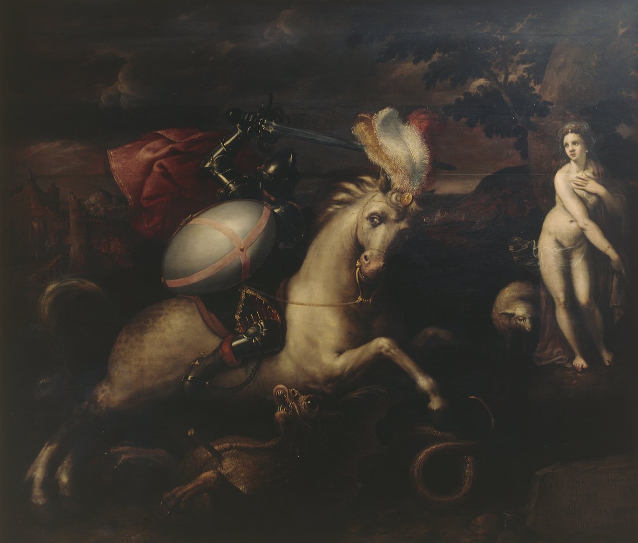 Saint George (olie på panel) af Gillis (c.1535 99) Congnet