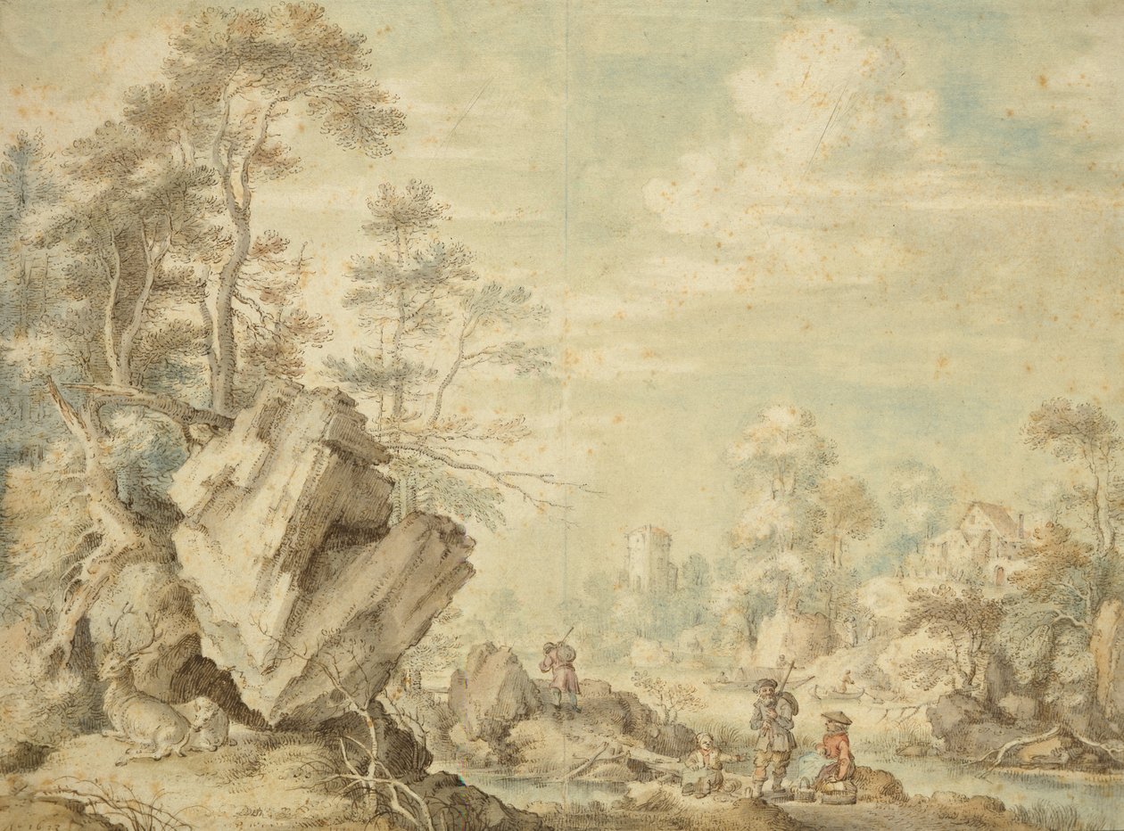 Landskab, 1623 (pen og wc på papir) af Gillis Claesz d Hondecoeter