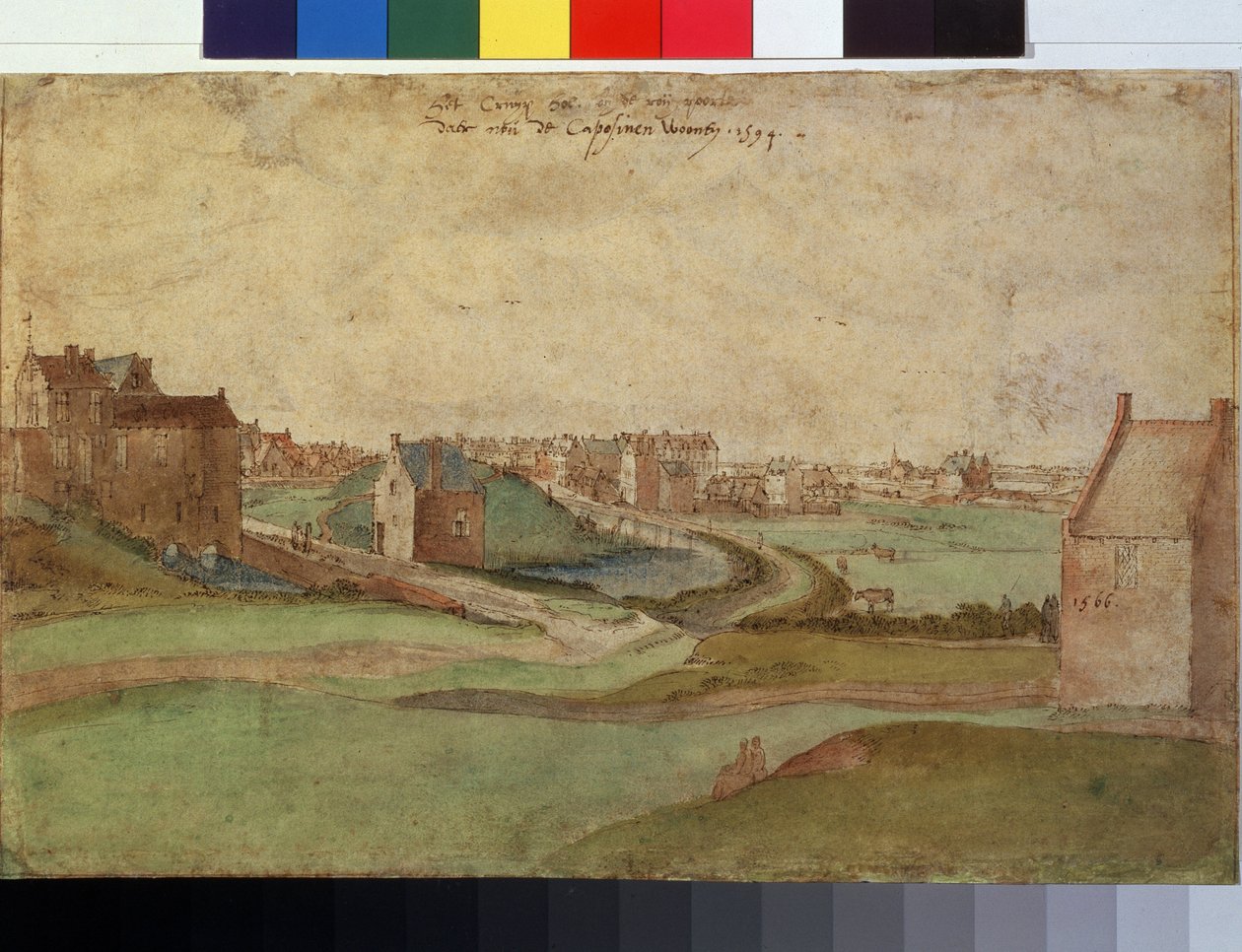 ""Landskab nær Antwerpen i Belgien"" (Landskab nær Antwerpen) Akvarel af Gillis Mostaert (1534-1598) 1566 Pushkin Museum, Moskva af Gillis Mostaert