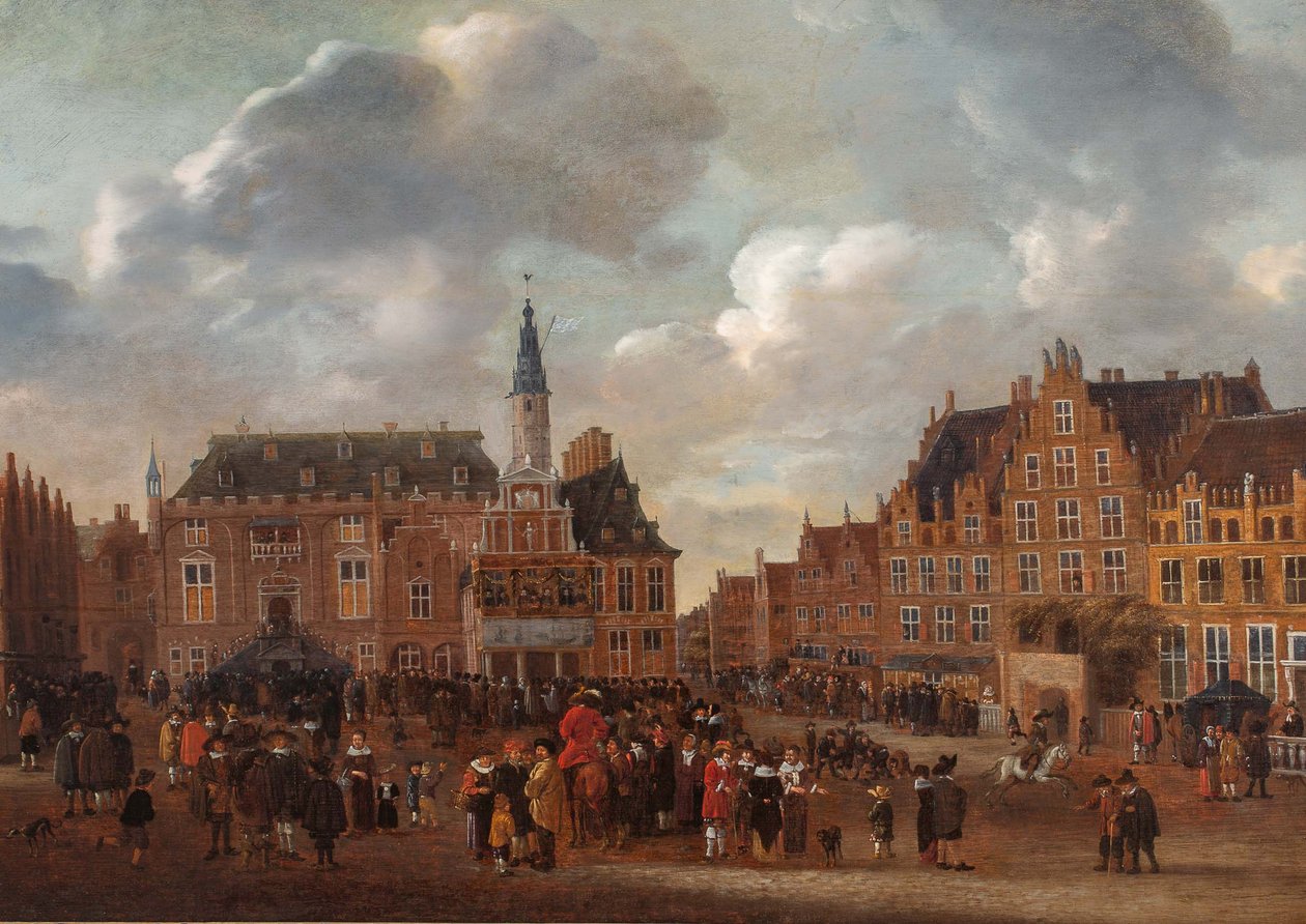 Bekendtgørelsen af fredstraktaten i Münster i 1648 fra balkonen på rådhuset i Haarlem af Gillis Rombouts