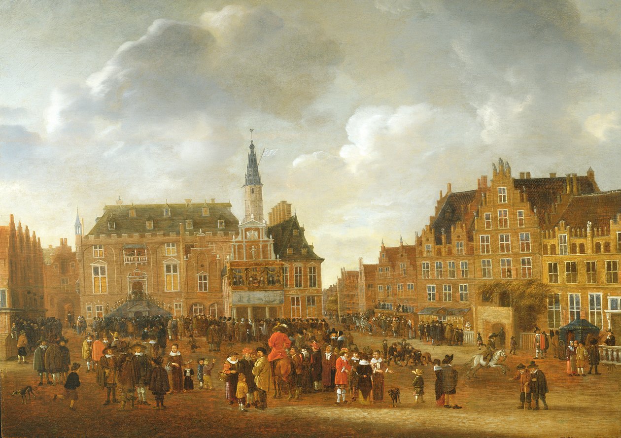 Bekendtgørelsen af fredstraktaten i Munster i 1648 fra balkonen på rådhuset i Haarlem af Gillis Rombouts