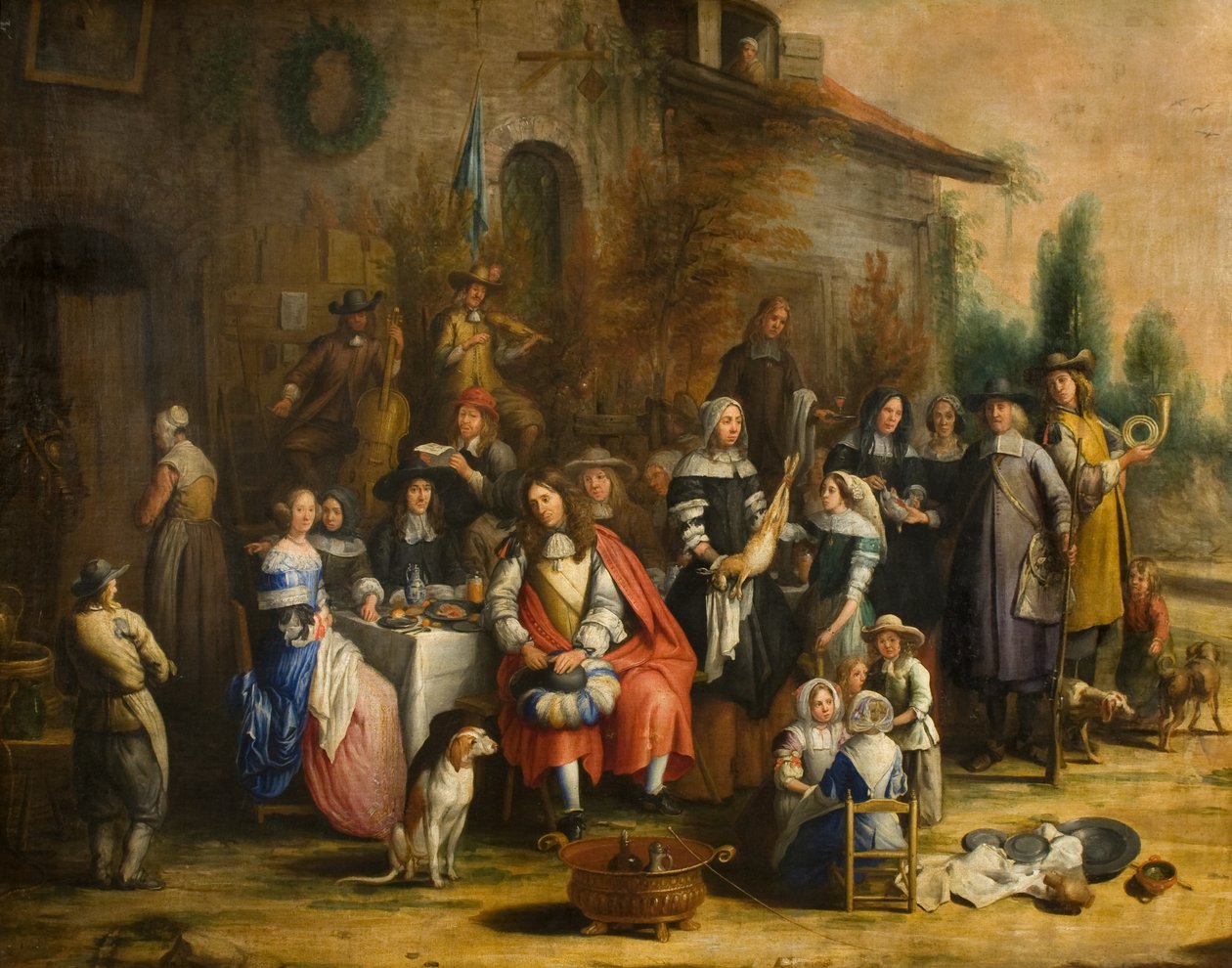 Jagtfest uden for en kro af Gillis van (follower of) Tilborgh