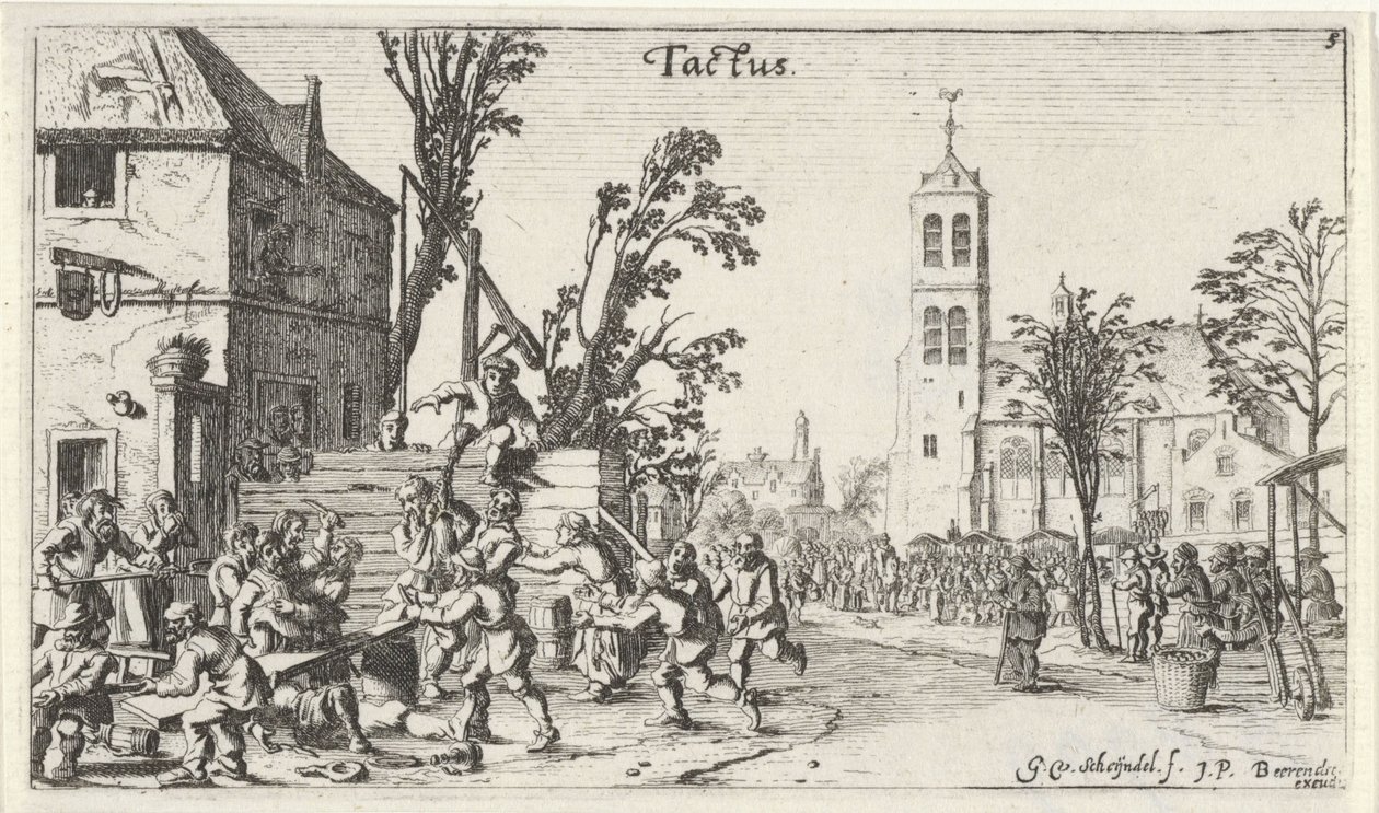 Slag på en kro (Tastzin) Landskaber med de fem sanser (serietitel) af Gillis van Scheyndel (I)
