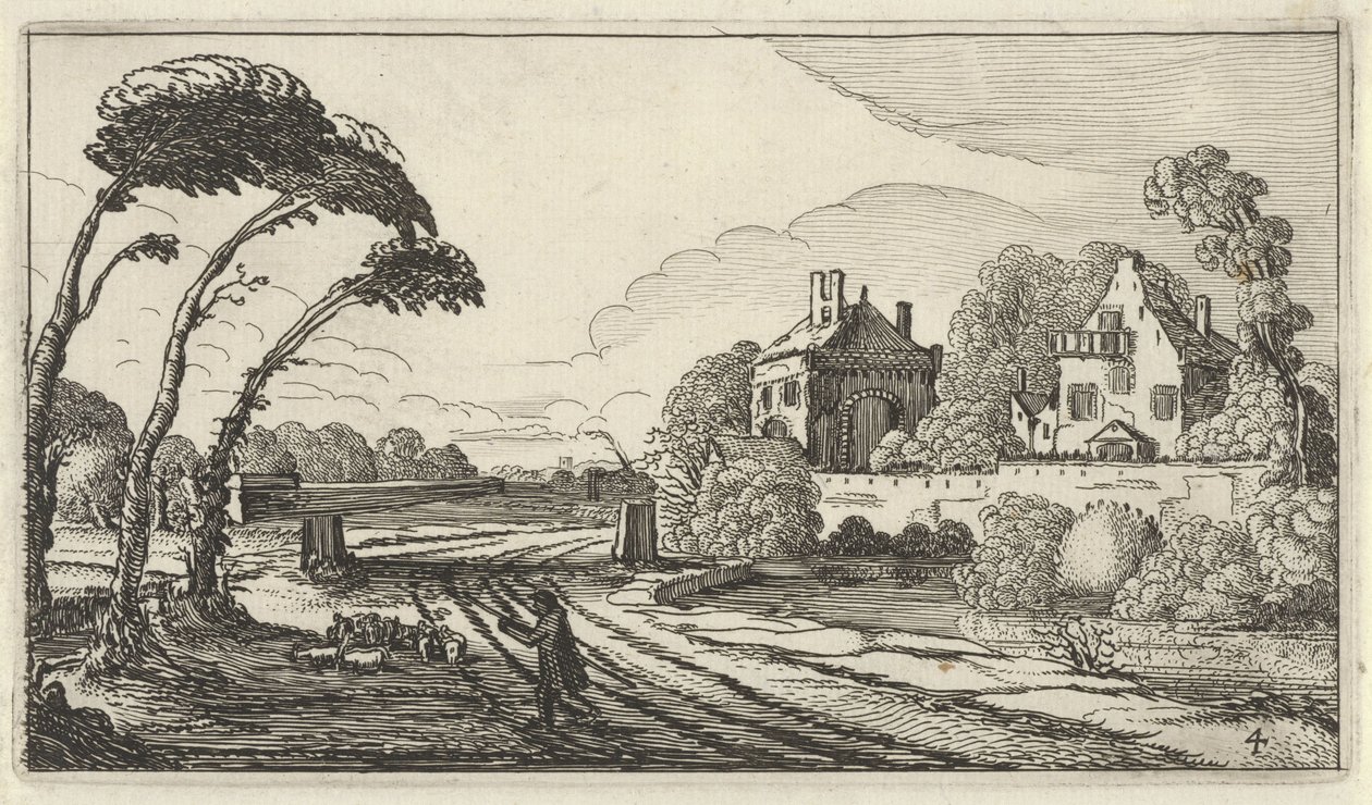 Hyrde i et landskab Tolv landskaber med figurer (titel på objekt) af Gillis van Scheyndel (I)