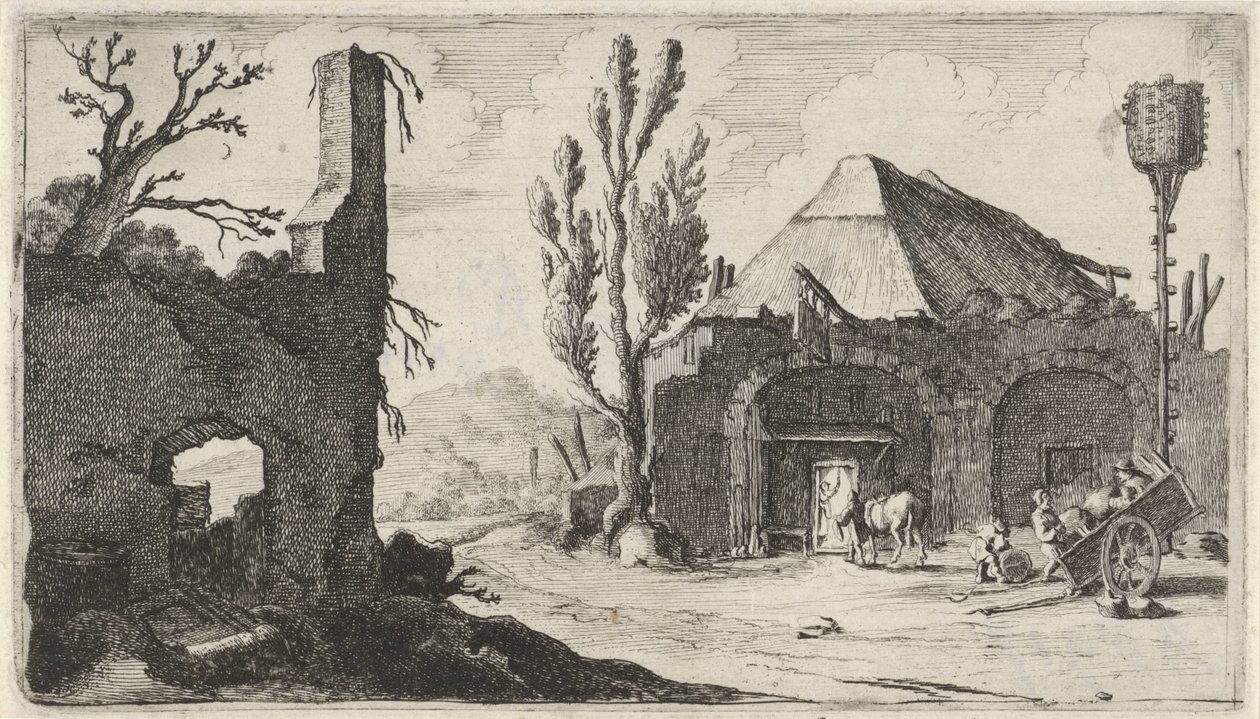 Landevej nær en ruin og en kro Tolv landskaber (serietitel) af Gillis van Scheyndel (I)