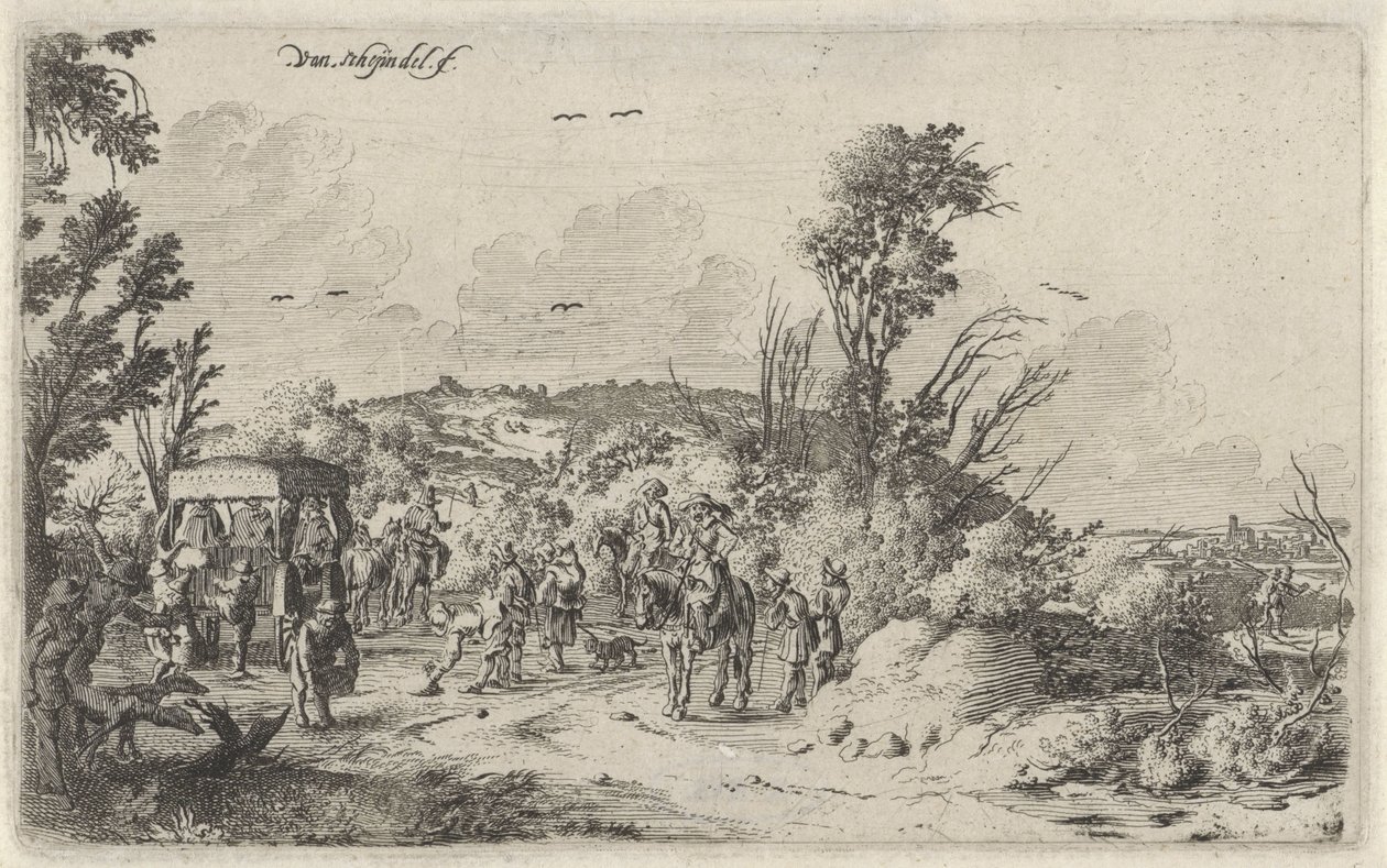 Vogn og ryttere på en landevej Lugt Landskaber med de fem sanser (serietitel) af Gillis van Scheyndel (I)