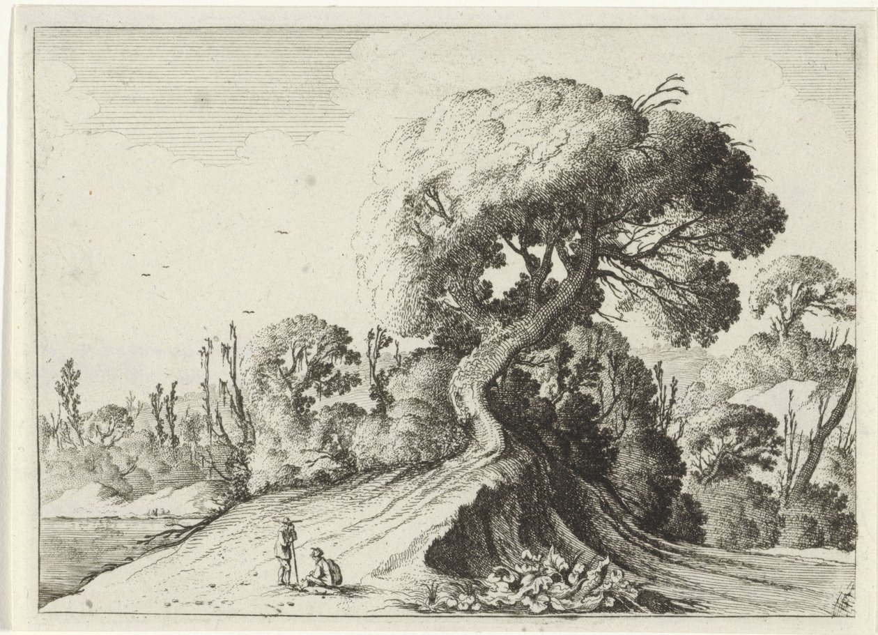 To mænd foran et stort træ Syv landskaber (serietitel) af Gillis van Scheyndel (I)