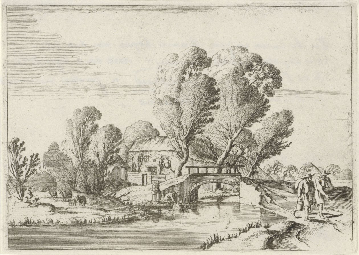 To vandrere ved en kanal Syv landskaber (serietitel) af Gillis van Scheyndel (I)