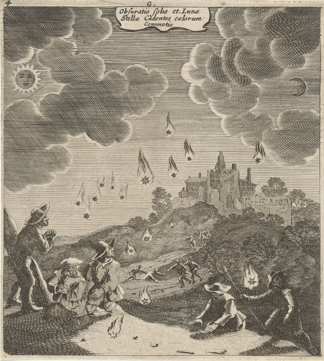 Zons- en maansverduistering Tilsløringen af ​​solen og månen, den faldende stjerne, himlens rystelser (titel på objektet) af Gillis van Scheyndel (I)