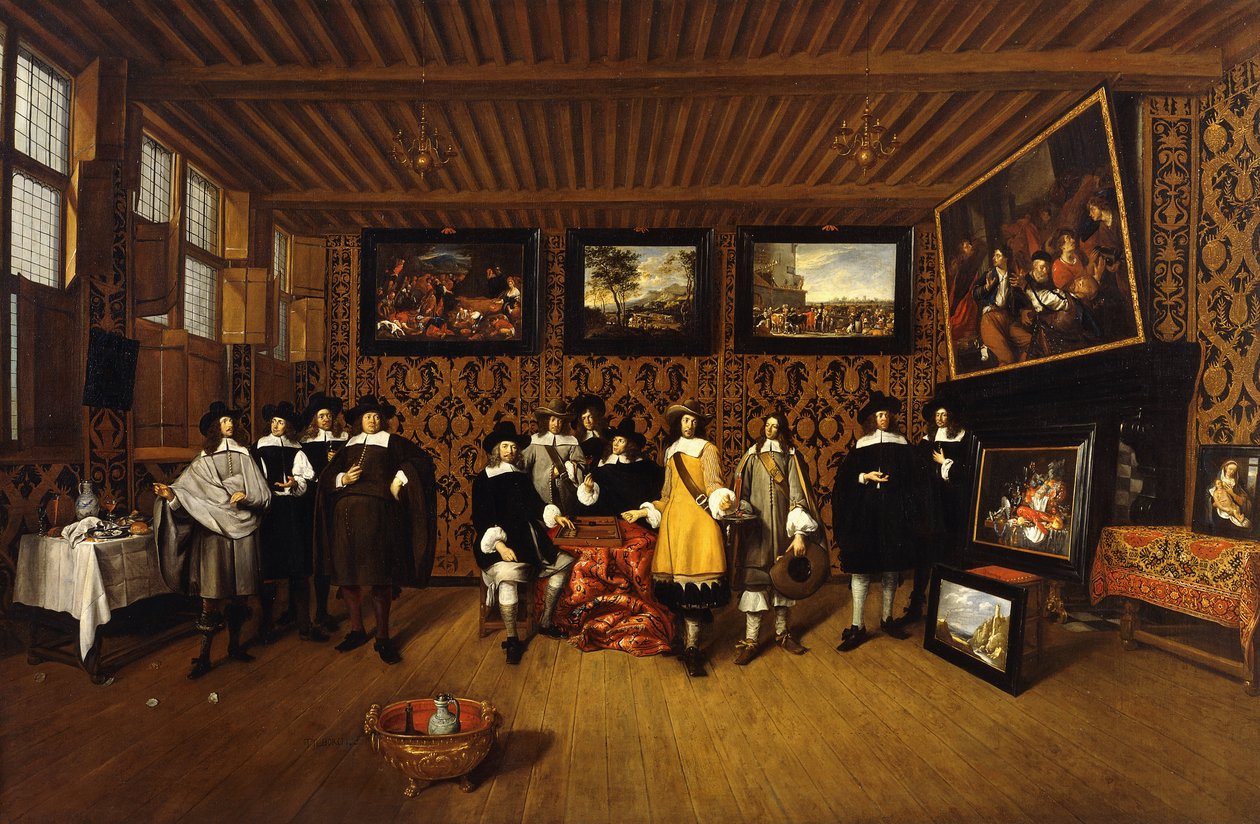 Et gruppeportræt af tolv herrer i et interiør, 166- af Gillis van Tilborgh