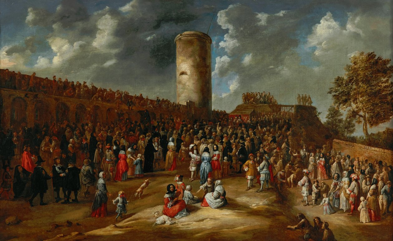 En bueskydningskonkurrence uden for en bys mure af Gillis van Tilborgh