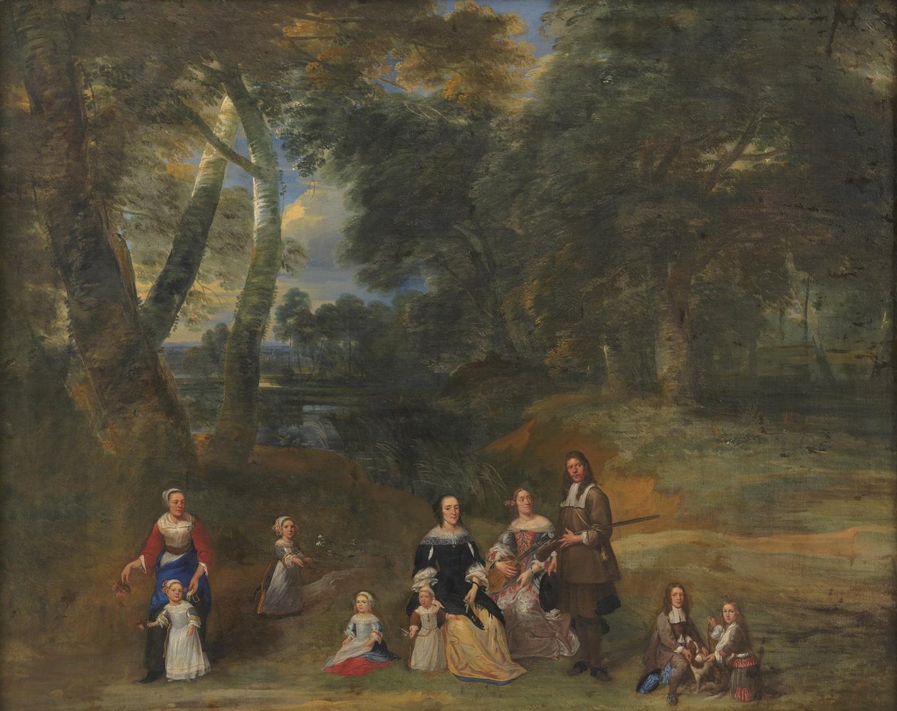 Familiegruppe i et landskab af Gillis van Tilborgh