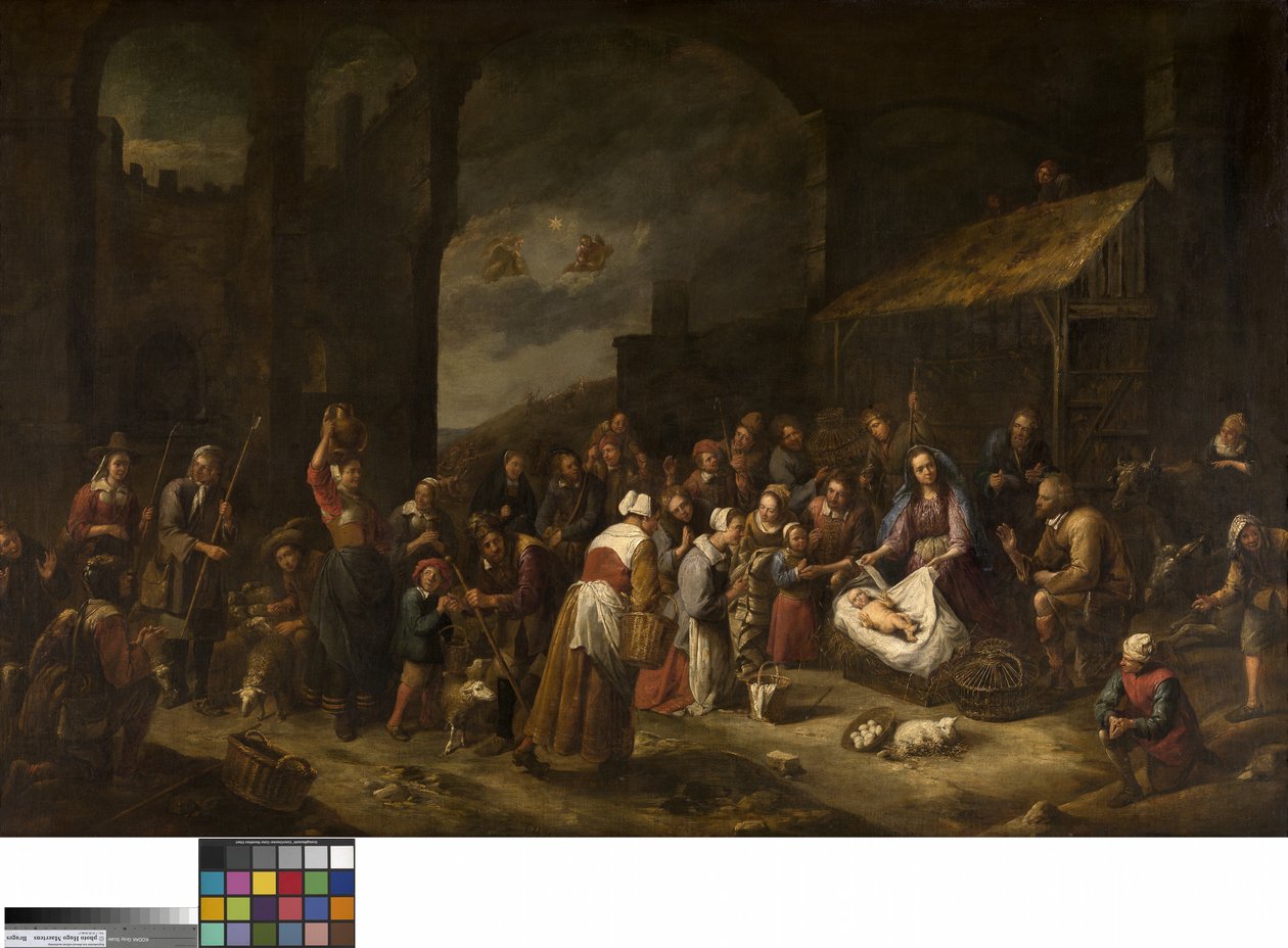 Hyrdernes tilbedelse (olie på lærred) af Gillis van Tilborgh