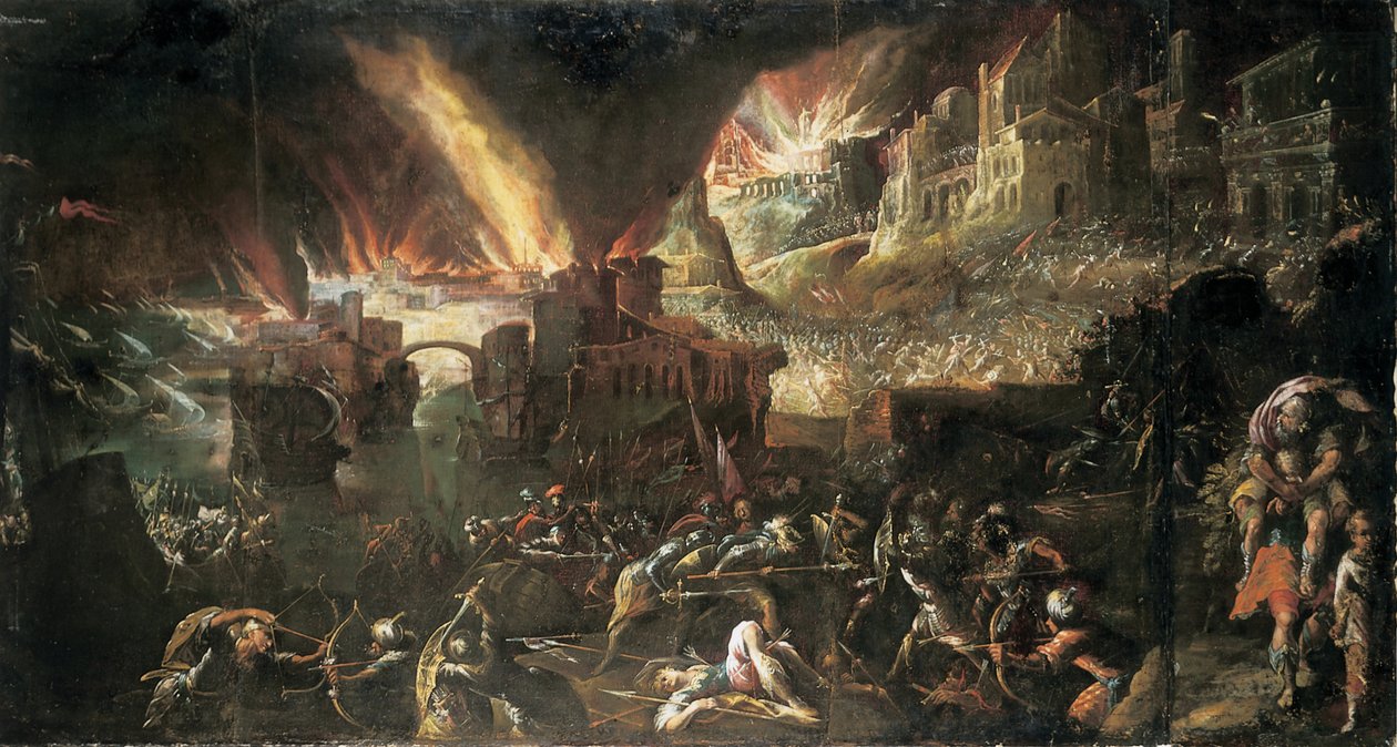 Aeneas redder sin far fra det brændende Troja af Gillis van Valckenborch
