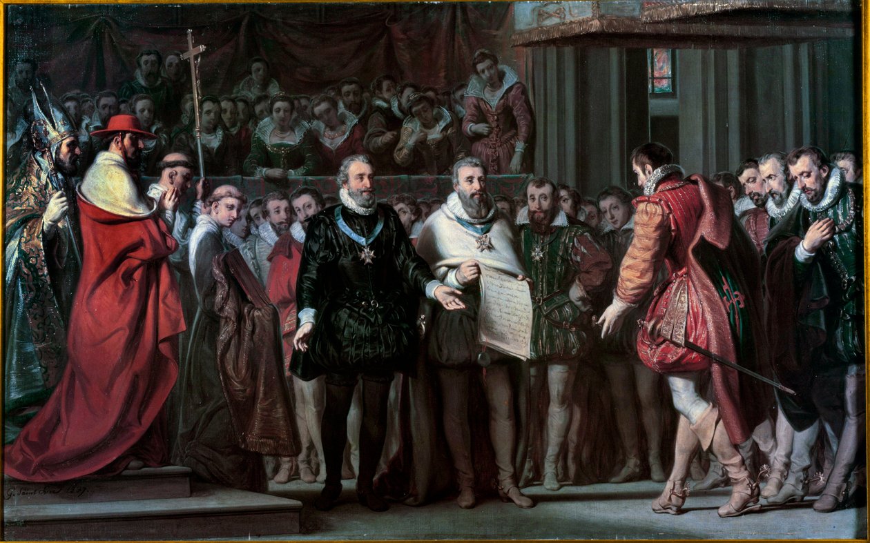 Filip II af Spanien anerkender Henrik IV som konge af Frankrig Maleri af Gillot Saint Evre (1791-1858) 1837 Søn. 0,17x0,71 m af Gillot Saint Evre