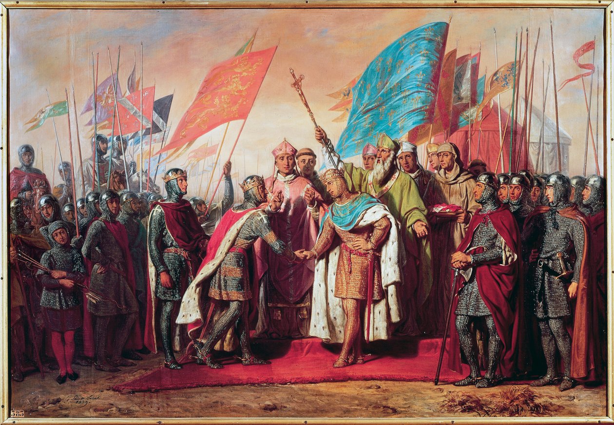 Det tredje korstog (1189-1192): Møde og håndtryk mellem Philip Augustus (Philip II af Frankrig af Gillot Saint Evre