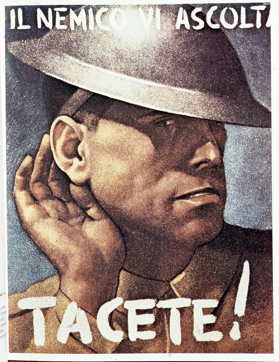 Silence, the enemy listen) - Italiensk propagandaplakat, v.1942 Illustration af Gino Boccasile (1901-1952) af Gino Boccasile
