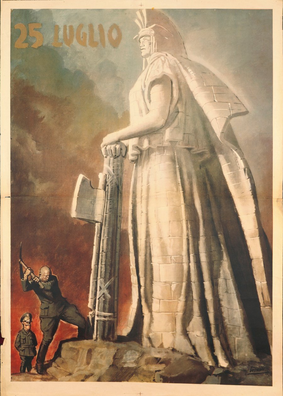 Anden Verdenskrig - 25. juli, Pietro Badoglio bryder symbolsk fascismen ned hjulpet af kong Vittorio Emanuele III af Gino Boccasile
