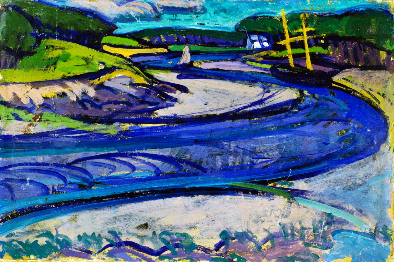 Canal in Britain, af Gino Rossi (1884-1947), olie på papir monteret på lærred, 20x30 cm. Italien, 20. århundrede. af Gino Rossi