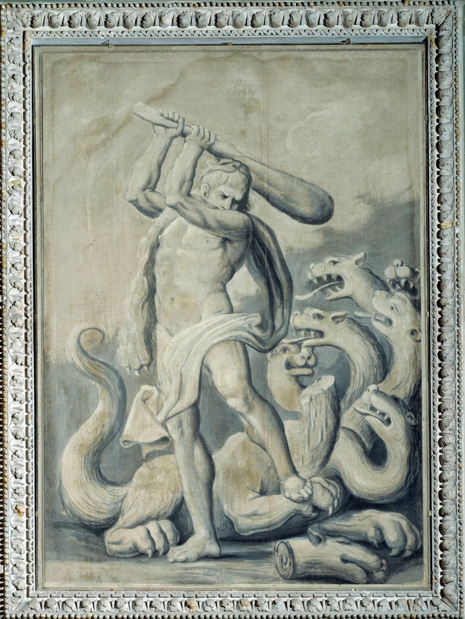 Hercules afskærer de syv hoveder af hydra (maleri af Gio Batta Celle