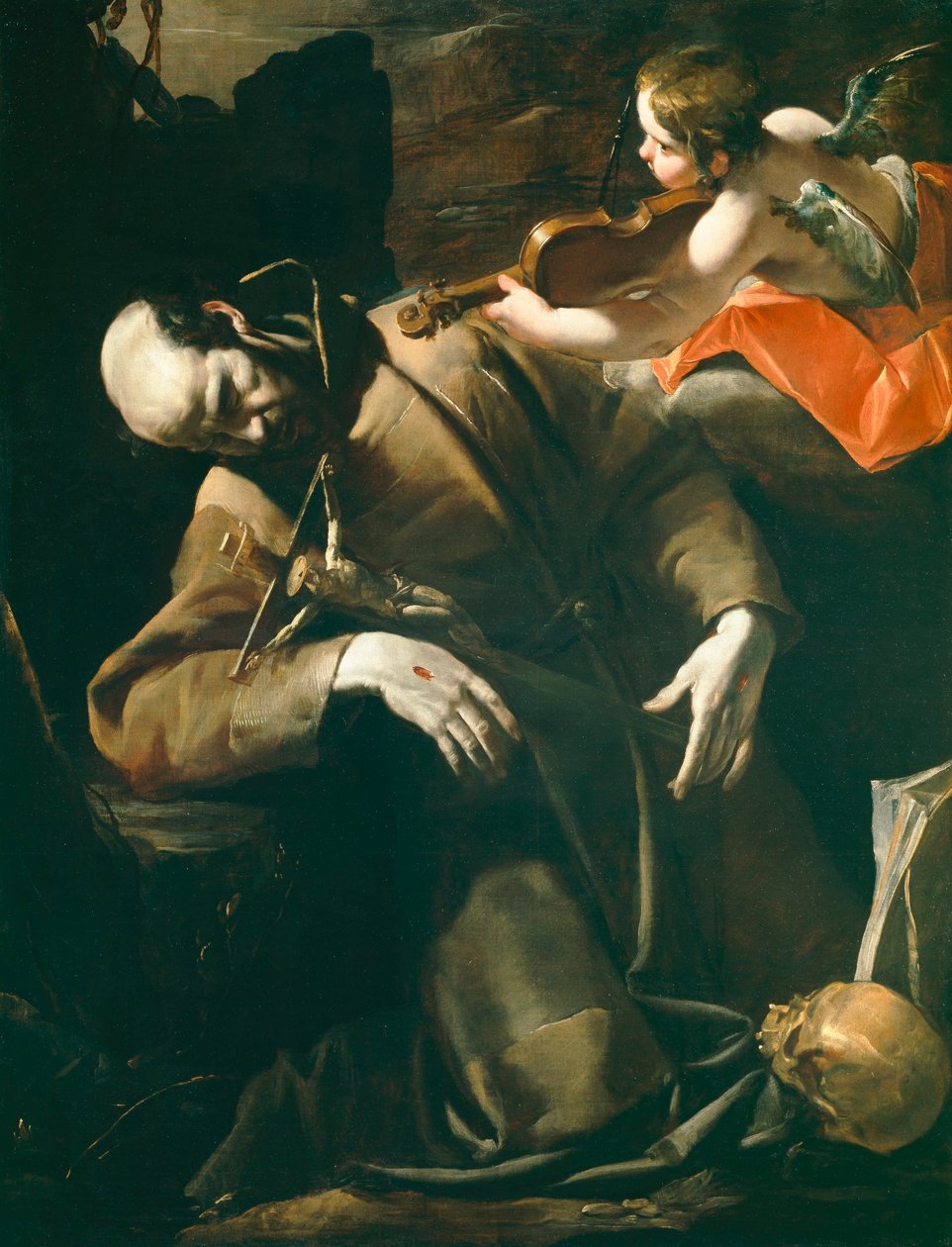 Frans af Assisi i ekstase foran en kerub med en violin af Gioacchino Assereto