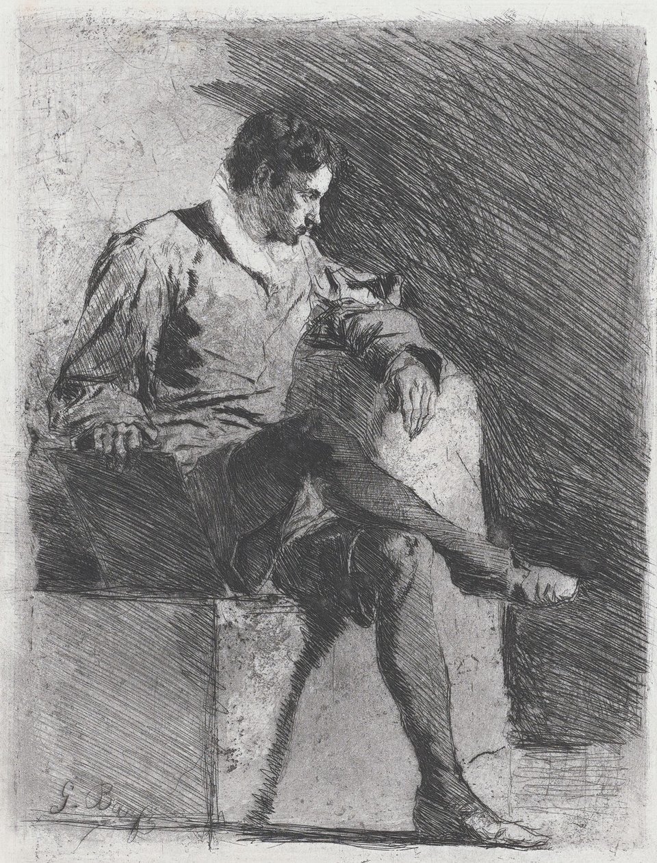 Siddende mand i sekstende århundredes kostume, ca. 1878. af Gioacchino Banfi
