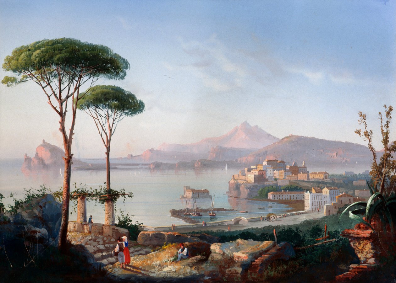Udsigt over Pozzuoli-bugten med Capo Miseno og Ischia i baggrunden (gouache) af Gioacchino La Pira