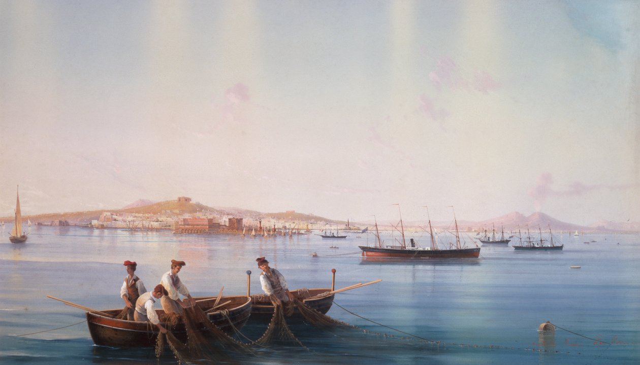 Udsigt over Napoli fra havet (kropsfarve på papir) af Gioacchino La Pira