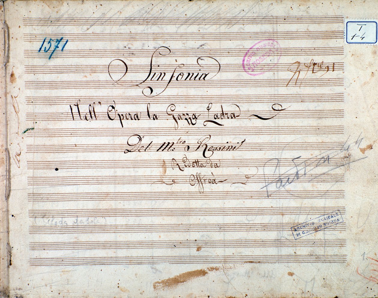Første side af partitur af symfoni i La gazza ladra (Den tyvende Magpie) af Gioacchino Rossini af Gioachino Rossini