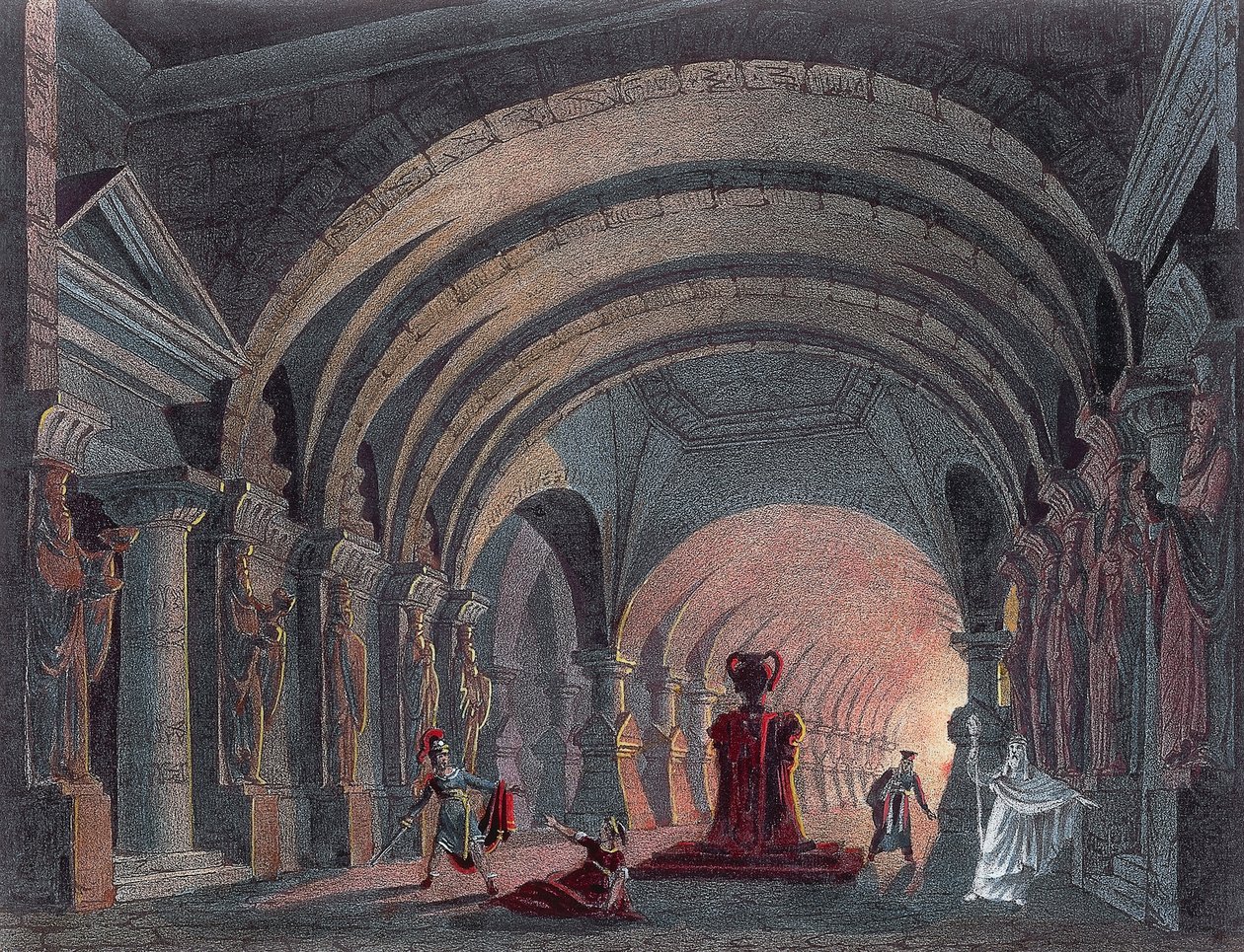 Gioacchino Rossinin (1792-1868) lavastus Semiramidin IV näytökselle, kaiverrus af Gioachino Rossini