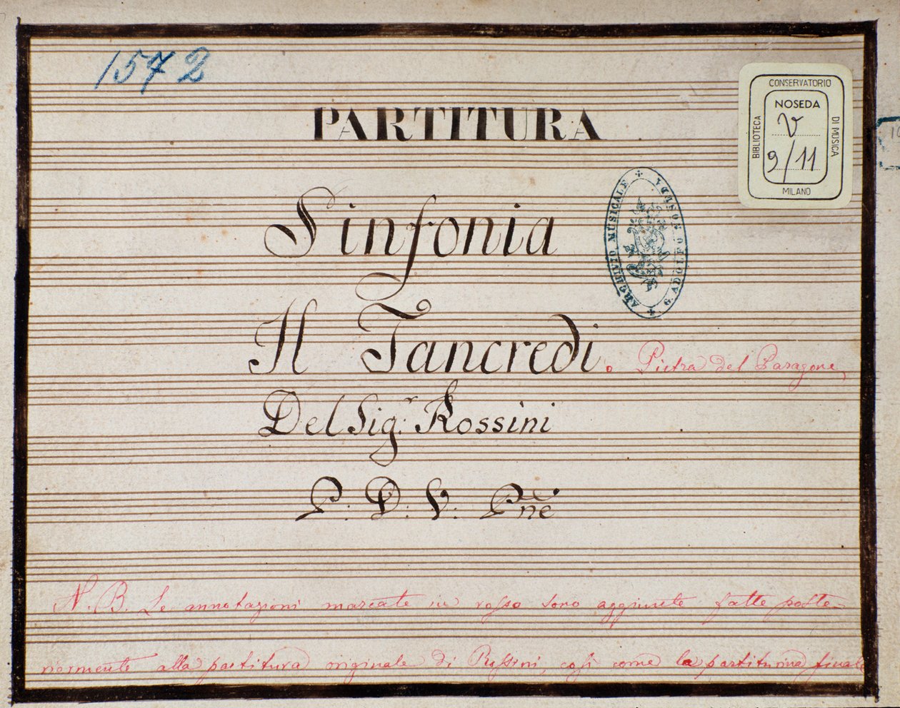 Nodehæfter til den reducerede symfoni for Tancredis klaver, opera af Gioacchino Rossini af Gioachino Rossini