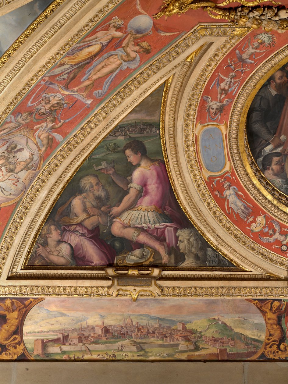 Allegori om Arezzo; til bunden, udsigt over Firenze af Giorgio Vasari