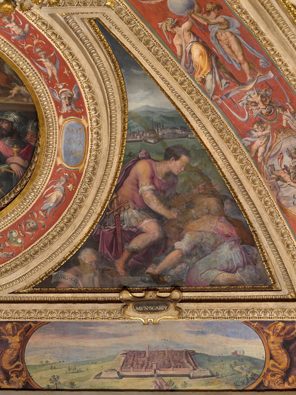 Allegori om Borgo San Sepolcro; til bunden, udsigt over Scarperia af Giorgio Vasari