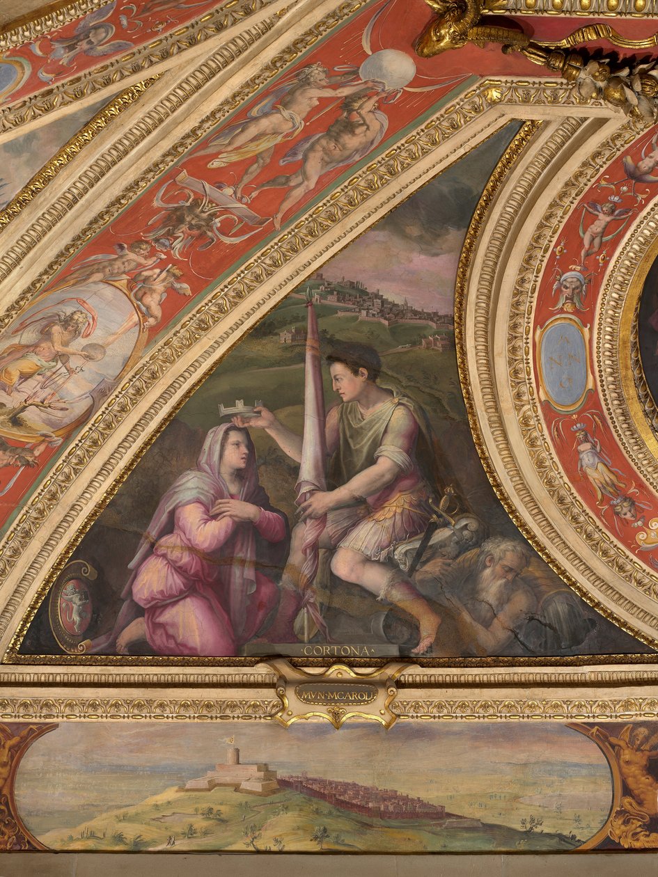 Allegori om Cortona; til bunden, udsigt over Montecarlo af Giorgio Vasari
