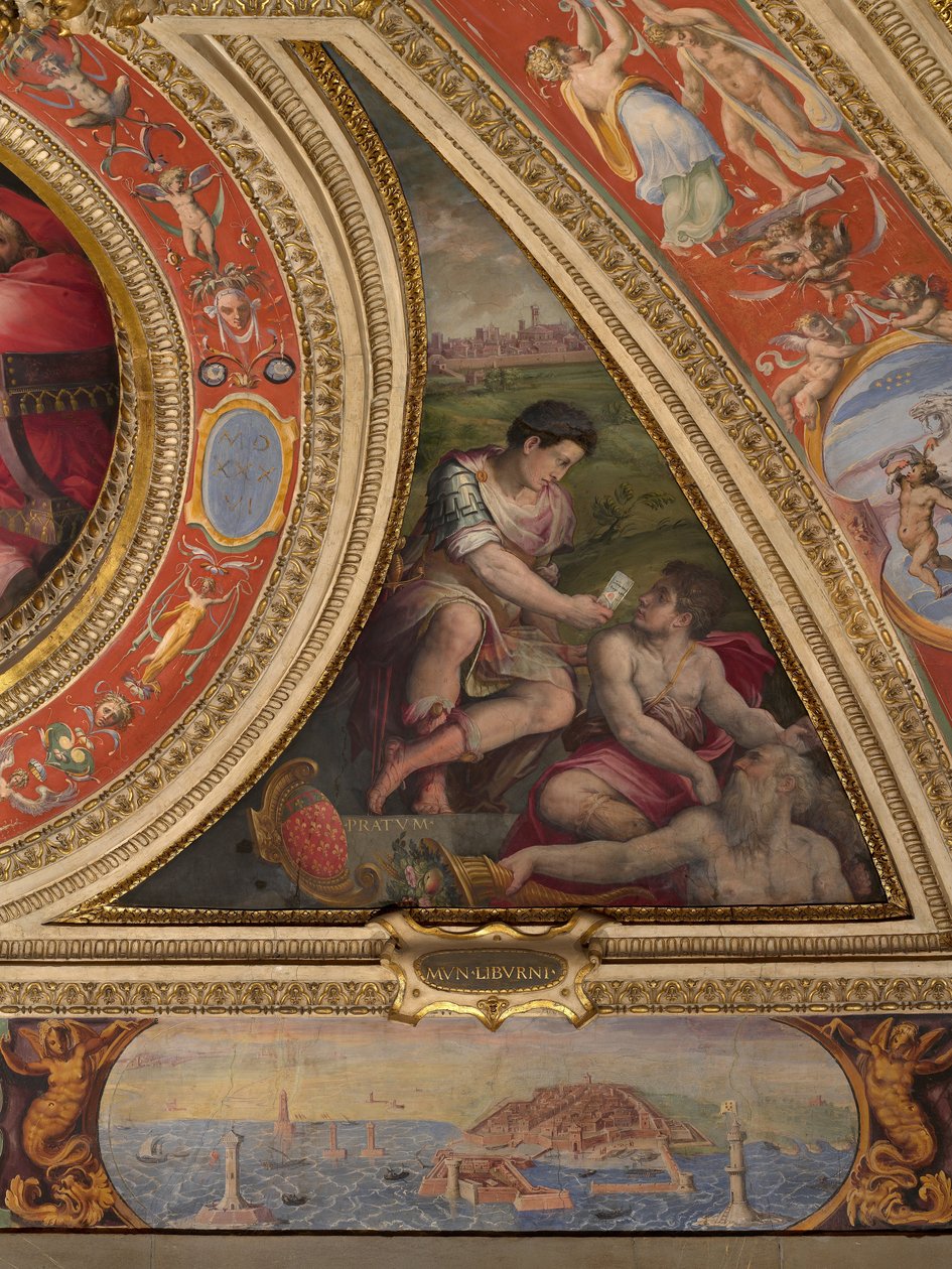 Allegori om Prato; til bunden, udsigt over Livorno af Giorgio Vasari