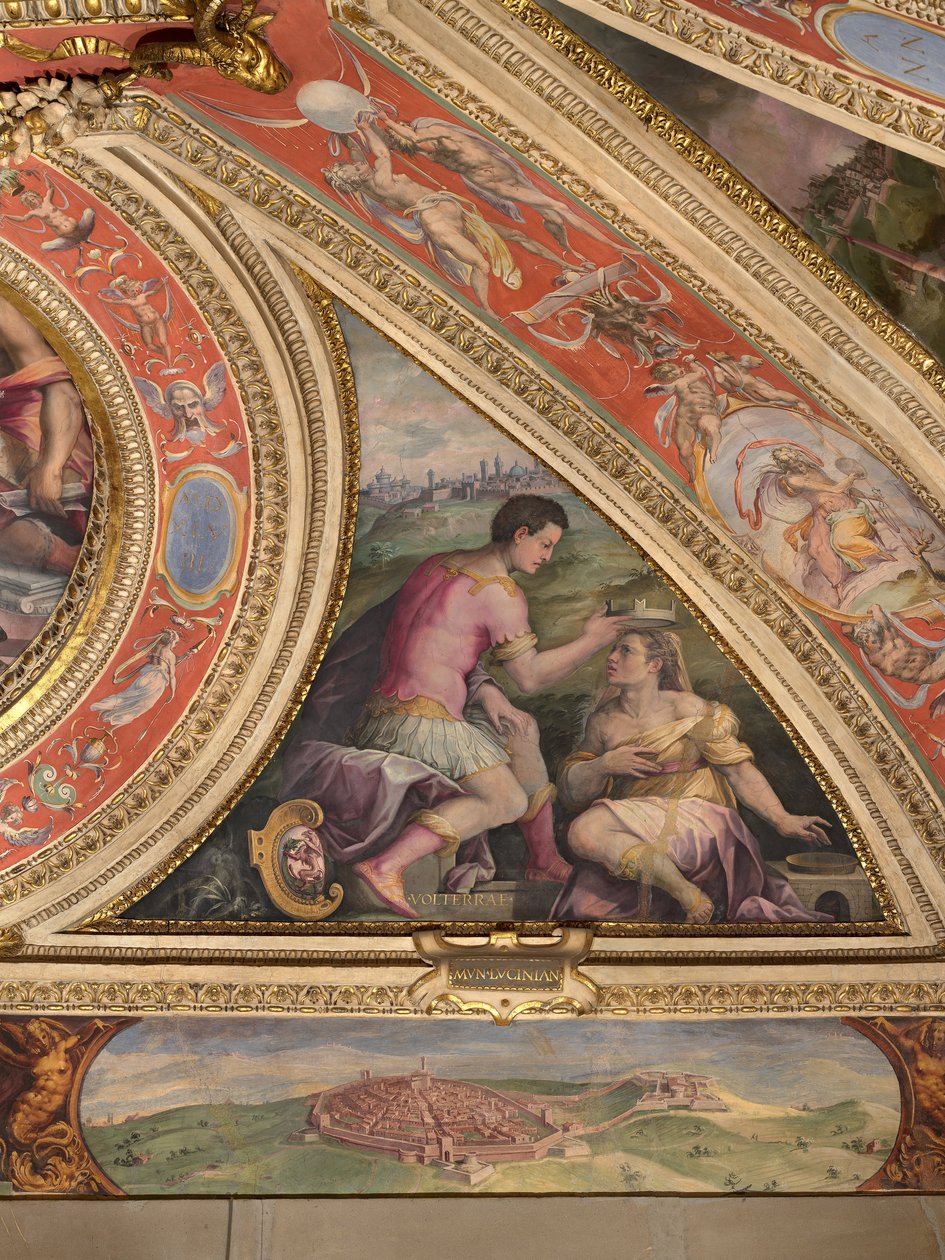 Allegori om Volterra; til bunden, udsigt over Lucignano af Giorgio Vasari