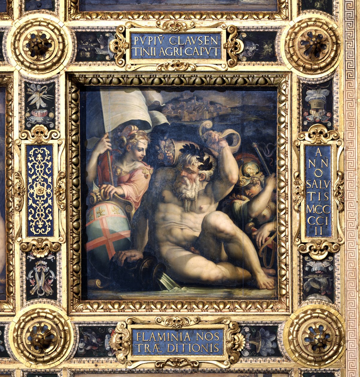 Allegori om Romagna-regionen fra loftet på Salone dei Cinquecento, 1565 (panel) af Giorgio Vasari