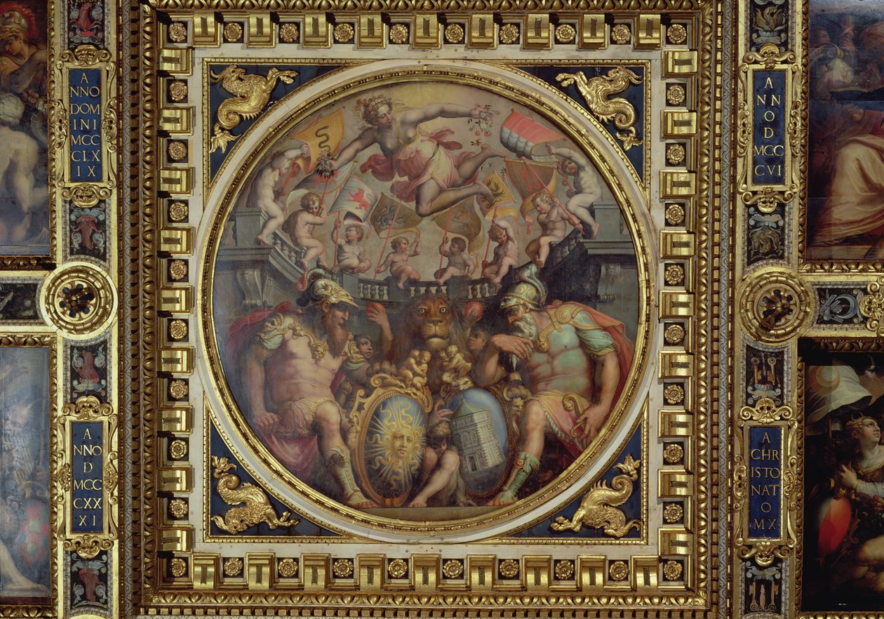 Allegori over San Giovanni og Santa Maria Novella-kvartererne fra loftet i Sala dei Cinquecento, 1565 (panel) af Giorgio Vasari